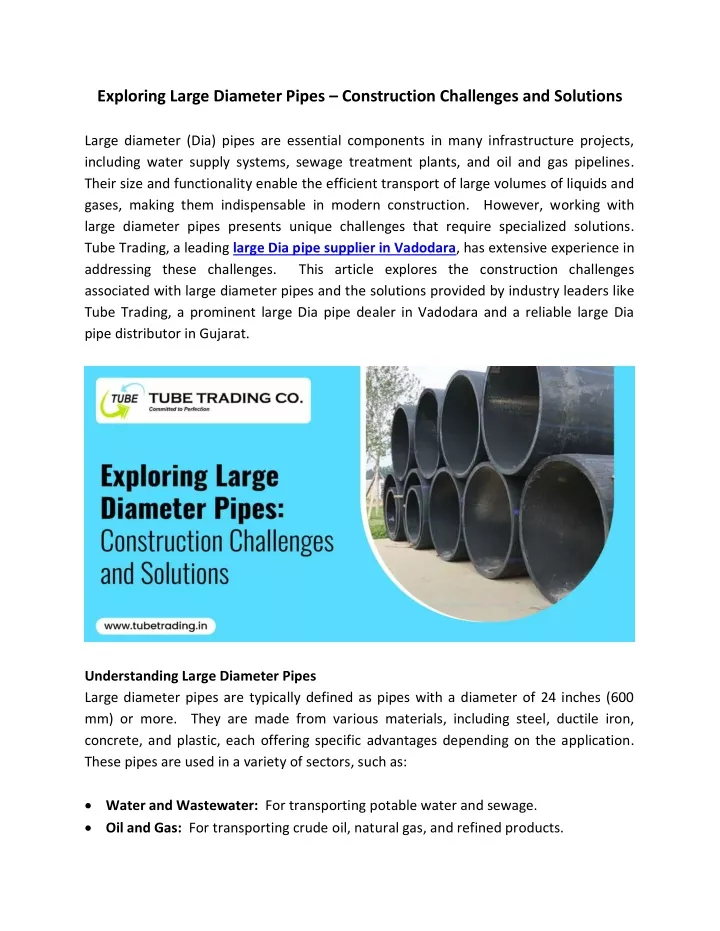 exploring large diameter pipes construction