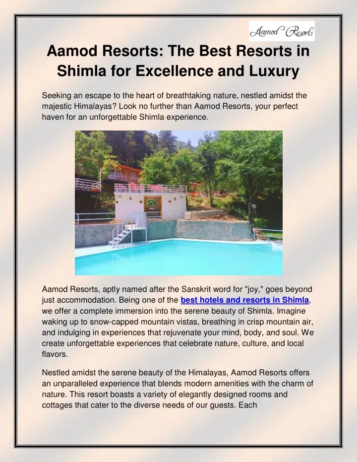 aamod resorts the best resorts in shimla