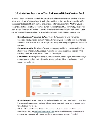 10 Must-Have Features in Your AI-Powered Guide Creation Tool