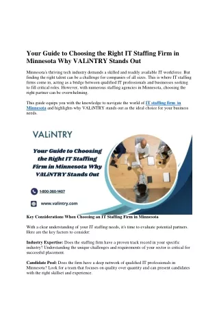 Your Guide to Choosing the Right IT Staffing Firm in Minnesota Why VALiNTRY Stands Out