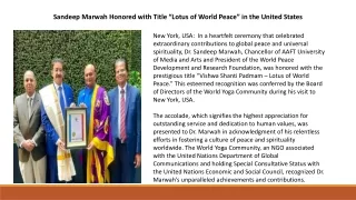 Sandeep Marwah Honored with Title “Lotus of World Peace” in the United States