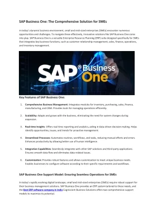 SAP Business One  The Comprehensive Solution for SMEs