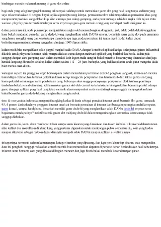 bimbingan metode melumerkan uang di game slot