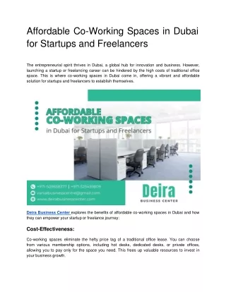 Affordable Co-Working Spaces in Dubai for Startups and Freelancers