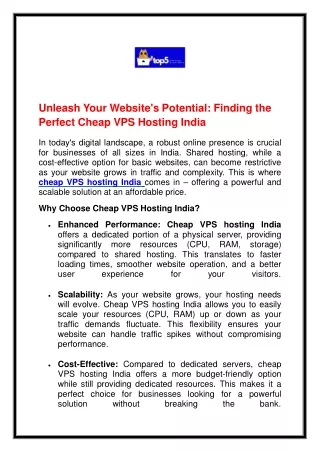 Unleash Your Website's Potential Finding the Perfect Cheap VPS Hosting India