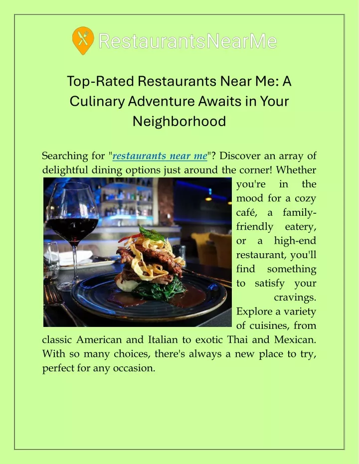 top rated restaurants near me a culinary