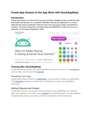 Create App Amazon to the App Store with QuickAppNinja
