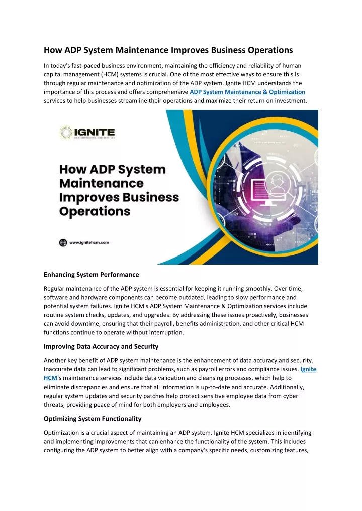 how adp system maintenance improves business