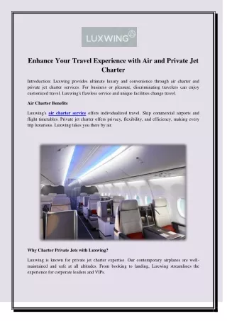 Enhance Your Travel Experience with Air and Private Jet Charter