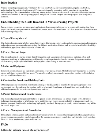 Understanding the Costs Involved in Various Paving Projects