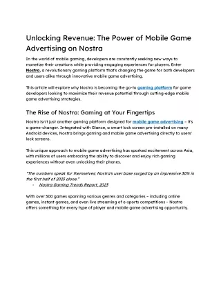 The Power of Mobile Game Advertising on Nostra