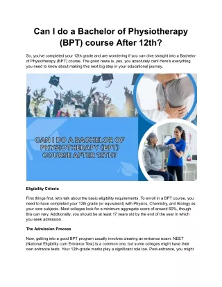 can i do a bachelor of physiotherapy bpt course