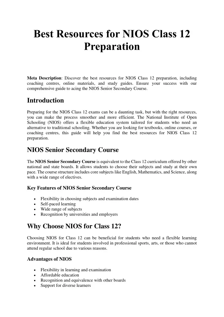 best resources for nios class 12 preparation