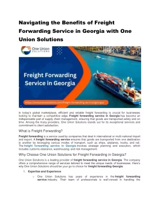 Navigating the Benefits of Freight Forwarding Service in Georgia with One Union Solutions