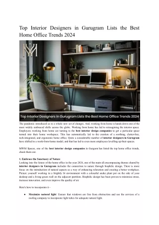 Popular Home Office Trends 2024 - By the Best Interior Design Companies - MWM Spaces - July'24