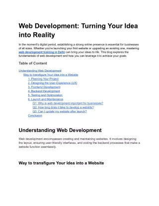 Web development Turning your idea into Reality