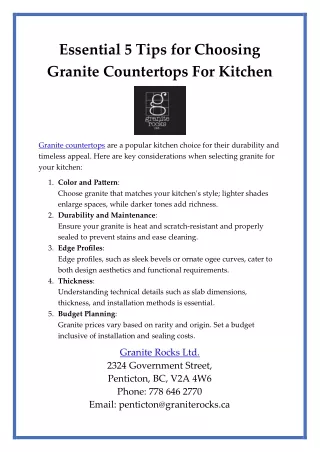 Essential Tips for Choosing Granite Countertops for Kitchens