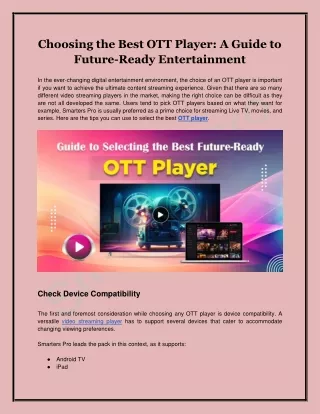 Choosing the Best OTT Player - A Guide to Future-Ready Entertainment