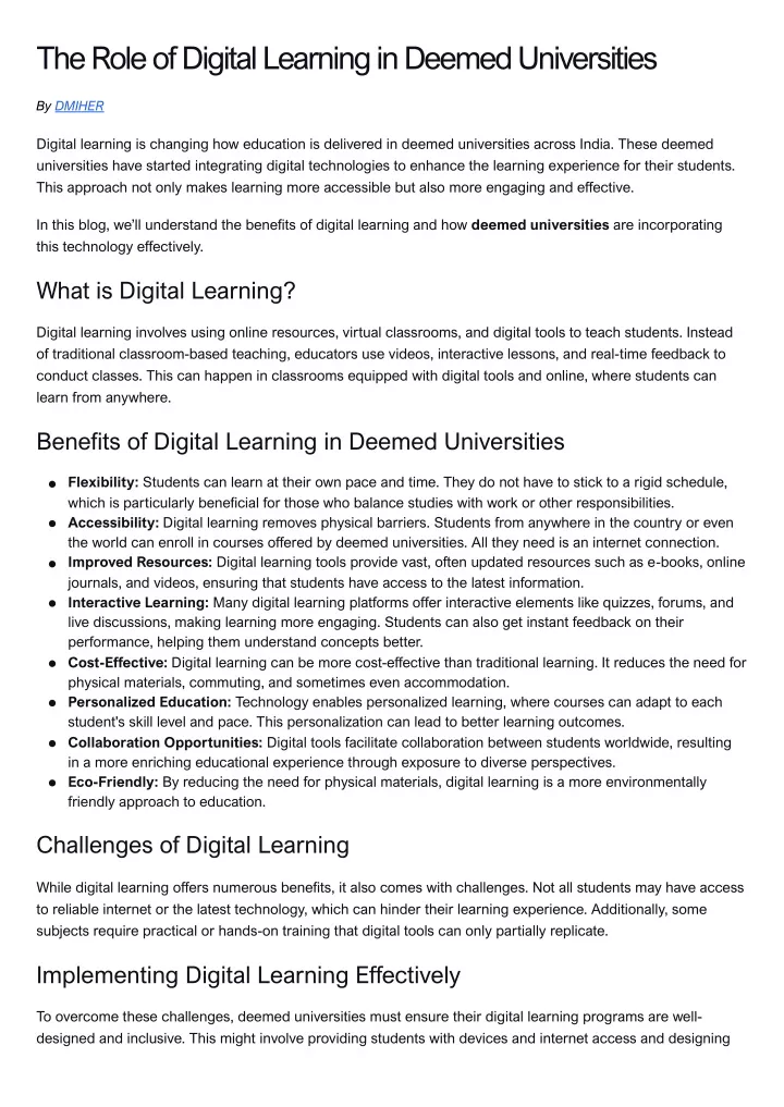 the role of digital learning in deemed