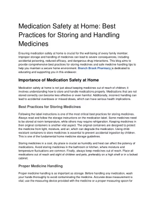 Branch Brook - Medication Safety at Home_ Best Practices for Storing and Handling Medicines