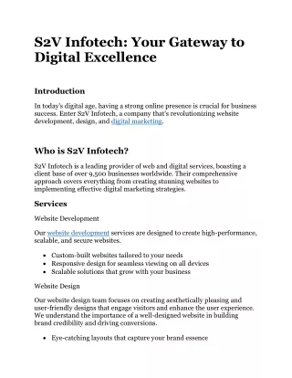 S2V Infotech: Your Gateway to Digital Excellence