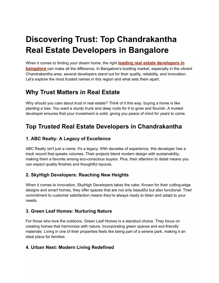 discovering trust top chandrakantha real estate