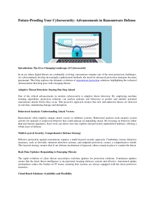 Future-Proofing Your Cybersecurity: Advancements in Ransomware Defense