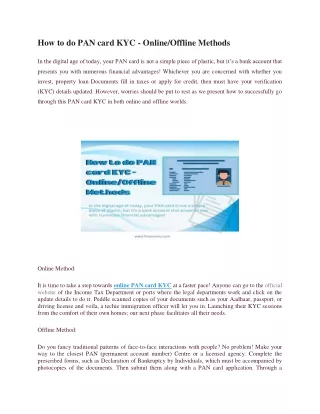 how to do pan card kyc online offline methods