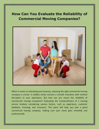 How Can You Evaluate the Reliability of Commercial Moving Companies?