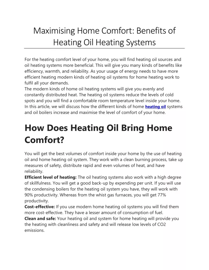 maximising home comfort benefits of heating