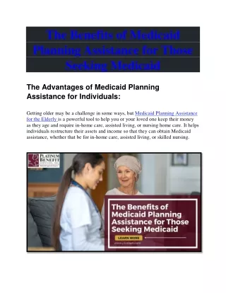 Medicaid Planning Assistance for the Elderly Unless Their Assets Or Income are Restructured Without Help