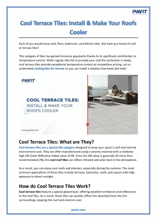 Cool Terrace Tiles - Install & Make Your Roofs Cooler