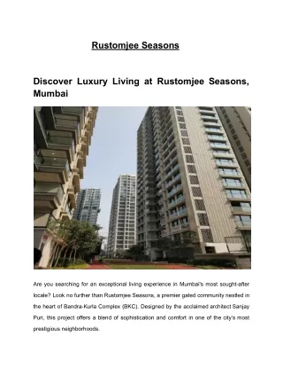 Rustomjee Seasons Mumbai, Bandra East | Buy 3 BHK Luxury Apartments