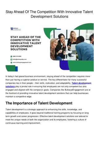 Stay Ahead Of The Competition With Innovative Talent Development Solutions