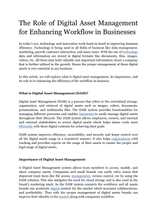 The Role of Digital Asset Management for Enhancing Workflow in Businesses