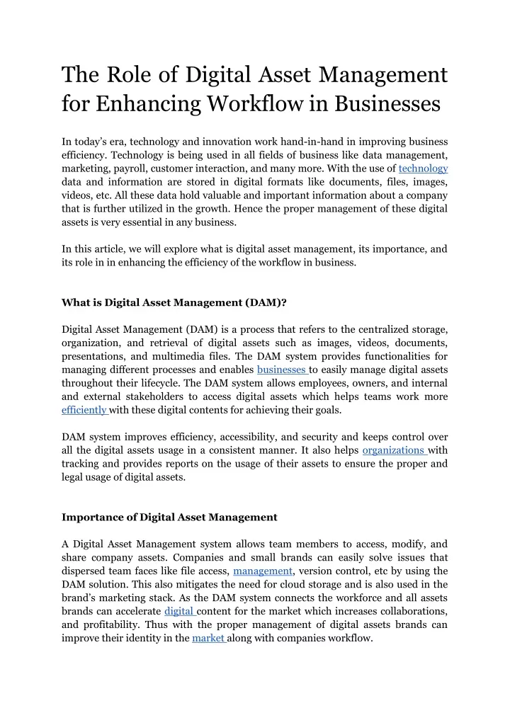 the role of digital asset management