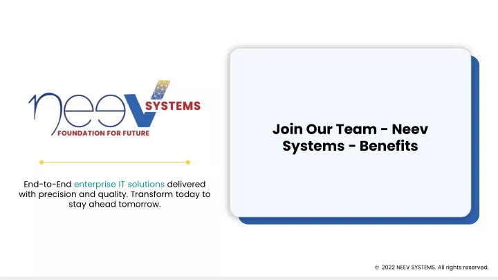 join our team neev systems benefits