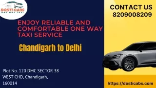 Chandigarh to Delhi One Way Taxi Service