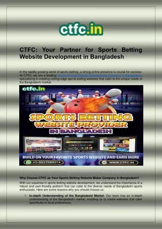 CTFC: Your Partner for Sports Betting Website Development in Bangladesh
