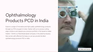 Ophthalmology Products PCD in India