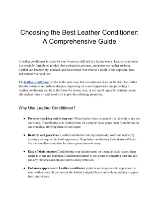 Choosing the Best Leather Conditioner_ A Comprehensive Guide