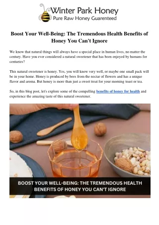 Boost Your Well-Being The Tremendous Health Benefits of Honey You Can't Ignore