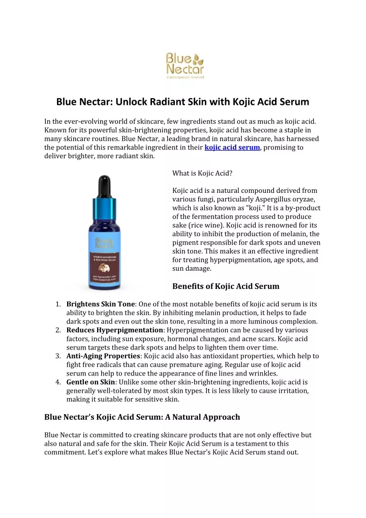 blue nectar unlock radiant skin with kojic acid