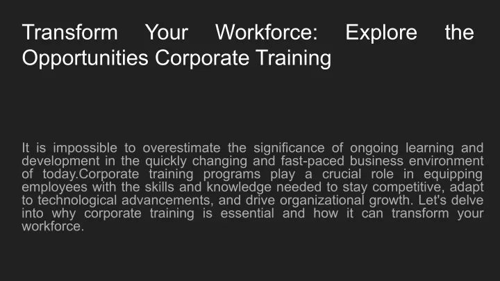 transform opportunities corporate training