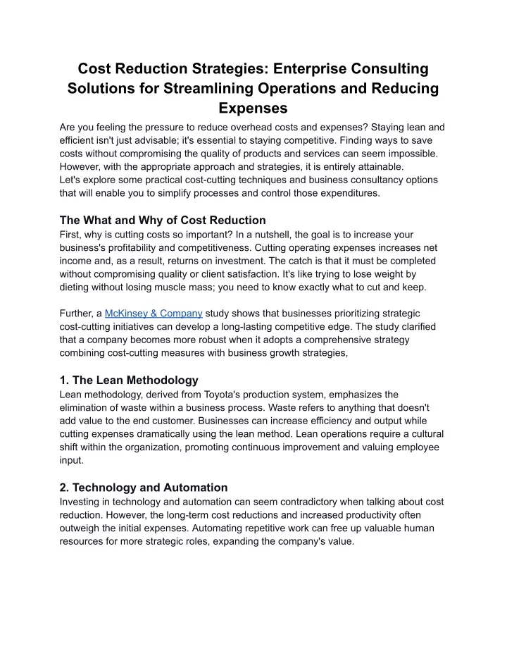 cost reduction strategies enterprise consulting