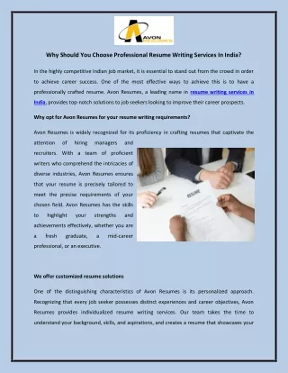 Why Should You Choose Professional Resume Writing Services In India