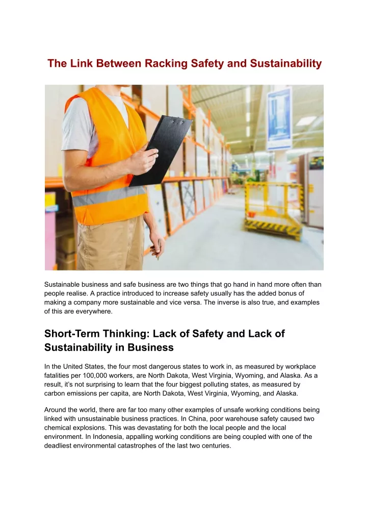 the link between racking safety and sustainability