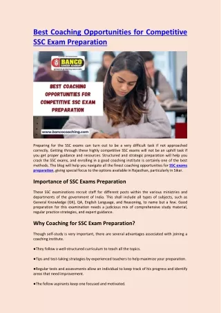 Best Coaching Opportunities for Competitive SSC Exam Preparation