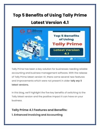 Top 5 Benefits of Using Tally Prime Latest Version 4.1