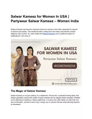 Salwar Kameez for Women In USA | Partywear Salwar Kameez – Women India